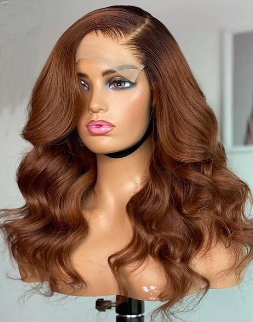 Real chocolate brown Human Hair Wig body wave with lace frontal full wig 210 180 150 density in bulk, unprocessed hair bundles auburn