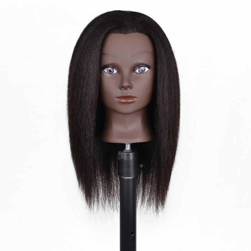 Dark Skin Headform Black Mannequin Head Real yaki real hair styling practice braids learner tool set to dye