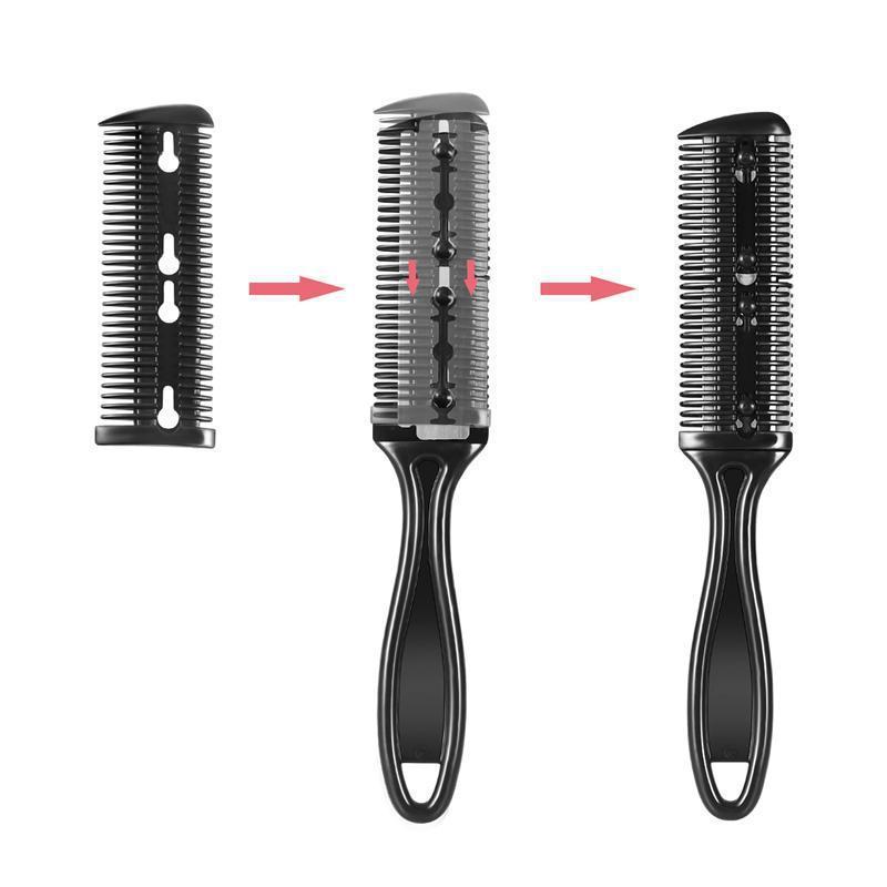 Hair Cutting Comb 06 with Shaving Brush – Professional Beauty Tool | 60g Black Double-Sided Hair Cutting Brush Set Cut Bangs Hair Repairer Professional grade Plastic Comb With Blade in Bulk