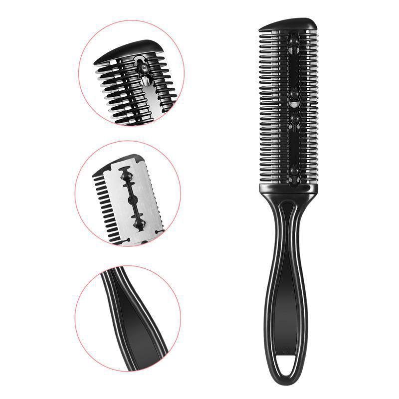 Hair Cutting Comb 06 with Shaving Brush – Professional Beauty Tool | 60g Black Double-Sided Hair Cutting Brush Set Cut Bangs Hair Repairer Professional grade Plastic Comb With Blade in Bulk
