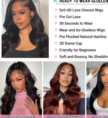 Body Wave Glueless Human Hair Wigs Glue-free Hoods invisible HD lace frontal