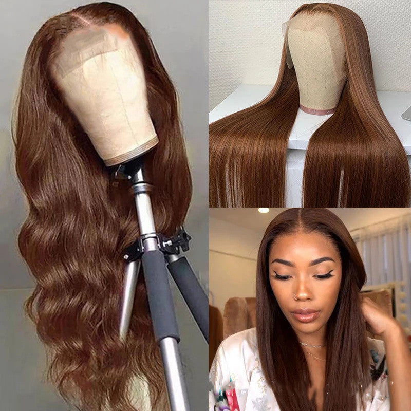 13X6 Chocolate Brown Color Long lasting Human Hair wig 13x6 HD Lace Front Human Hair Wig| Glueless & Pre-Plucked | 150% Density | Medium to Long Lengths