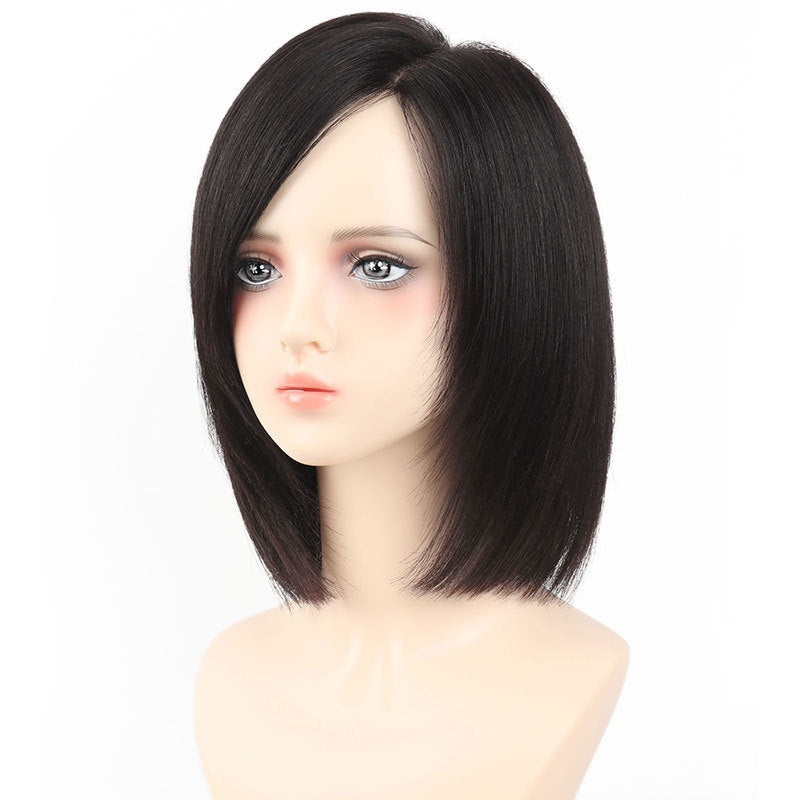 Long lasting Wig Female Full Human Hair Wig for hair loss realistic look scalp protection short cut with side bang