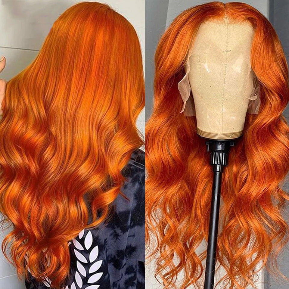 HD invisible Lace Frontal Wig Real Human Hair Body Wave Wig 150% density 13x4, 4X4, T-part, Vibrant Orange Coloured long hair