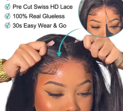 Body Wave Glueless Human Hair Wigs Glue-free Hoods invisible HD lace frontal