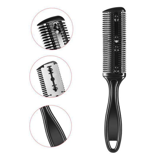 Hair Cutting Comb 06 with Shaving Brush – Professional Beauty Tool | 60g Black Double-Sided Hair Cutting Brush Set Cut Bangs Hair Repairer Professional grade Plastic Comb With Blade in Bulk