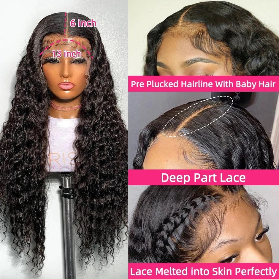 Super long 13X4 13X6 Full Human Hair pre-plucked hairline with baby hairline Quality Hair volume Deep wave free part