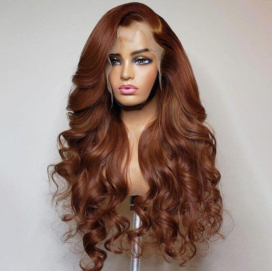 Real chocolate brown Human Hair Wig body wave with lace frontal full wig 210 180 150 density in bulk, unprocessed hair bundles auburn