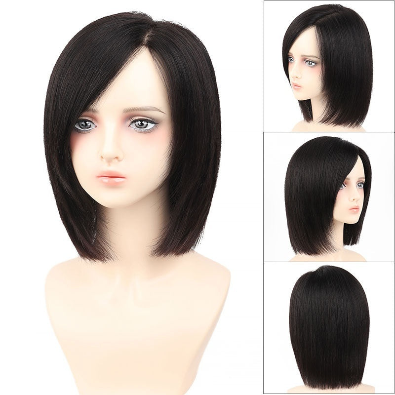 Long lasting Wig Female Full Human Hair Wig for hair loss realistic look scalp protection short cut with side bang